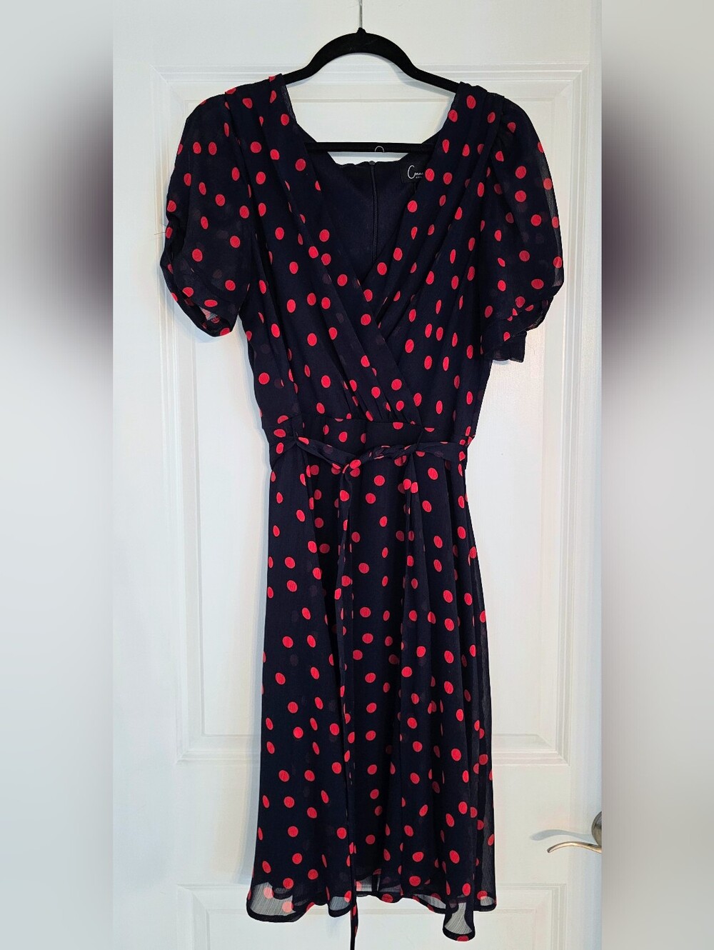 Navy and Red Polka Dot Connected Apparel Wrap Dress Size 14
